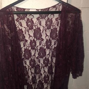 Lace Eggplant colored Lularoe Lindsey Kimona